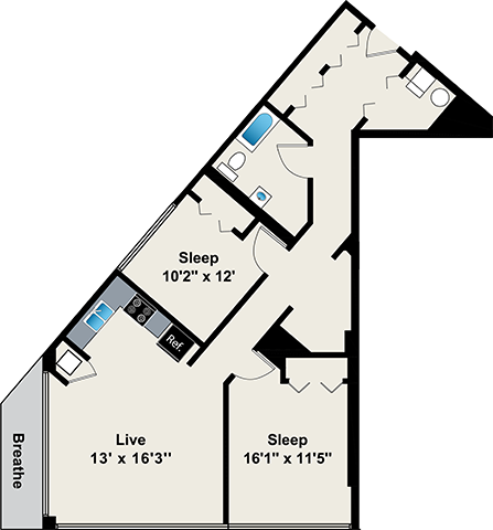 2000 N Milwaukee 2 Bedroom Floorplan